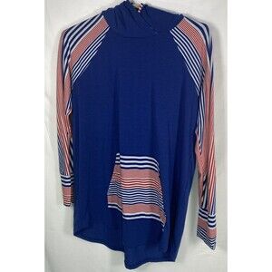 LulaRoe Size Large Red White Blue Patriotic Stripes Kangaroo Pocket Hoodie